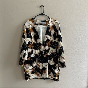 Vintage Adrianna Papell Silk Pegasus Print Blazer Top